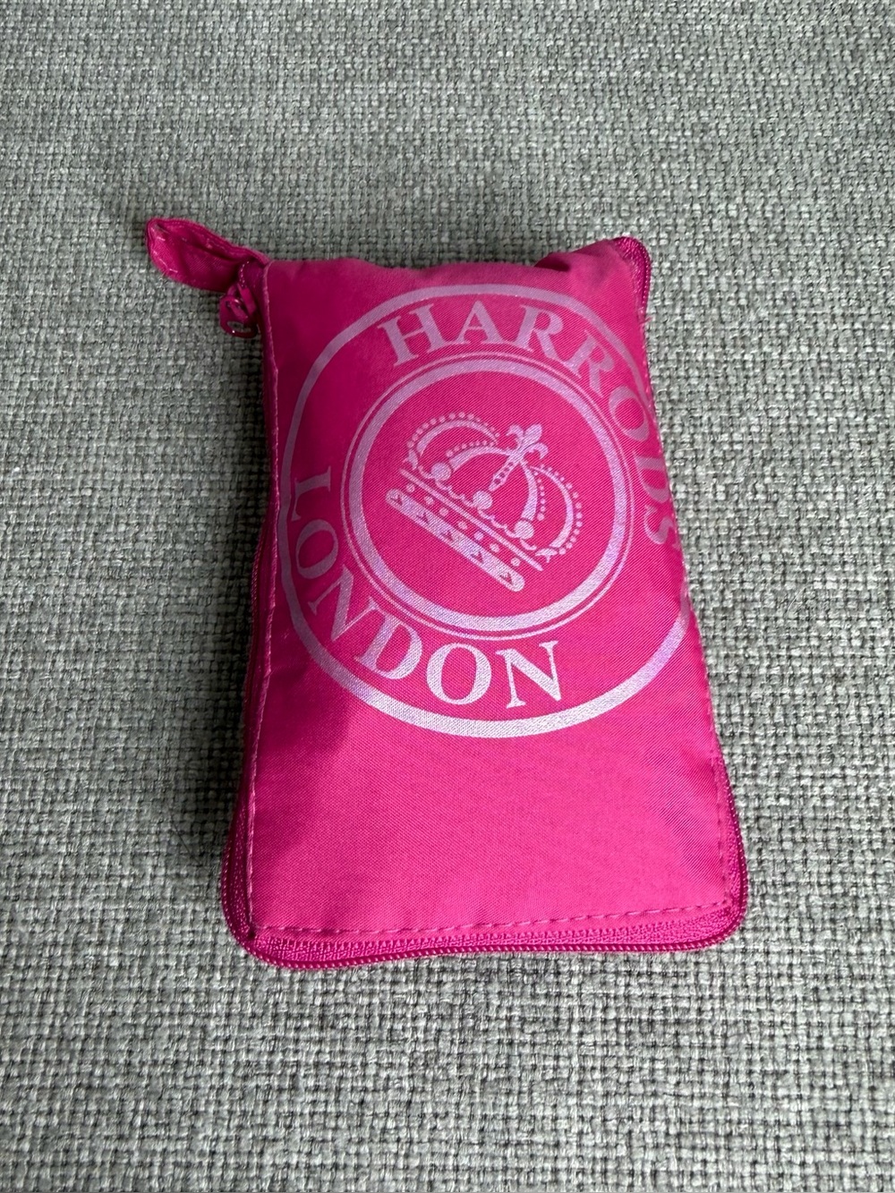 Harrods Foldable Reusable Tote Bag Pink Logo Packable Shopper London Travel